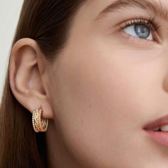 14K Gold Hoop Earrings for Women 14K Gold Chunky Hoop Earrings Chic Hoops - Picture 3 of 6